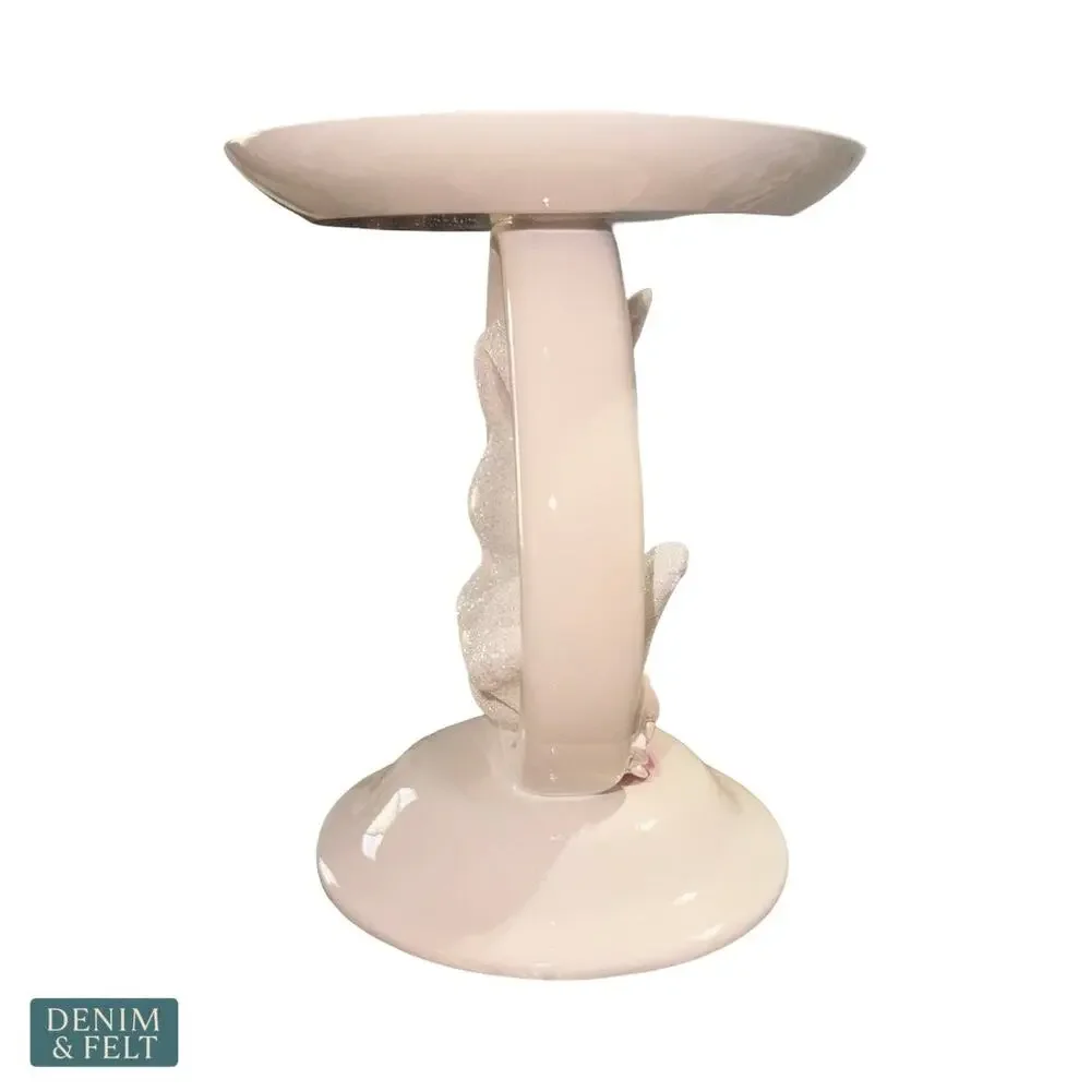 NEW Bath & Body Works White Glitter Bunny Ring Pedestal 3-Wick Candle Holder